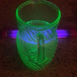 Uranium Vaseline Glass Pitcher Vintage Depression Era Swirl Green